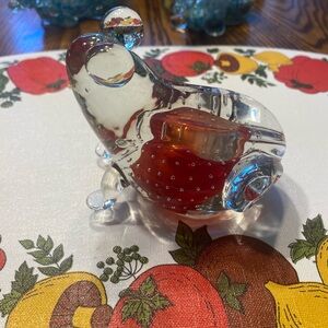 Vintage glass frog paperweight hand blown murano style
